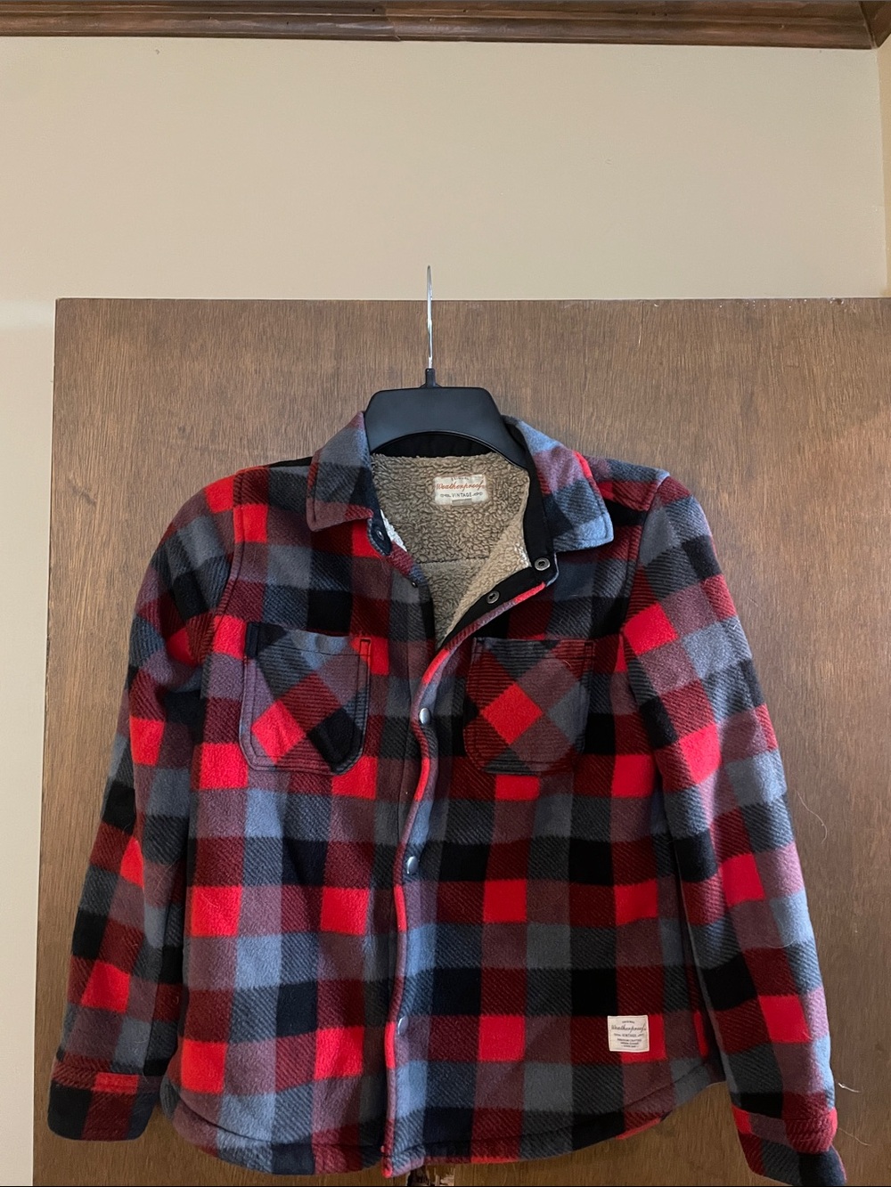 Weatherproof Red Black and Gray Plaid Sherpa-Lined Shirt Jacket